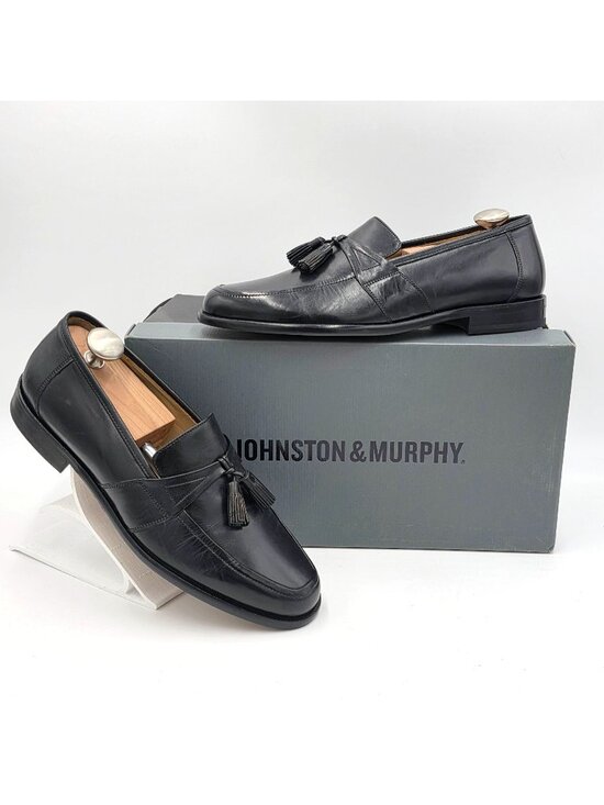 NEW Johnston and Murphy Black Leather Tassel Loafers Mens 10M Dress Shoes Horner main image 13